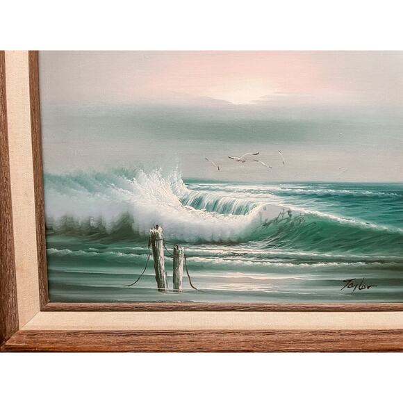 Vintage Taylor Seascape Oil Painting Morning Waves - Framed - Picture 3 of 5